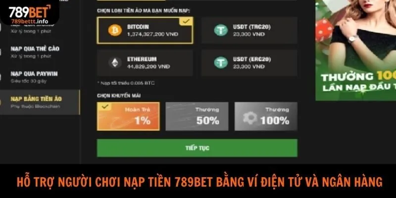 hỗ trợ người chơi nạp tiền 789bet bằng ví điện tử và ngân hàng